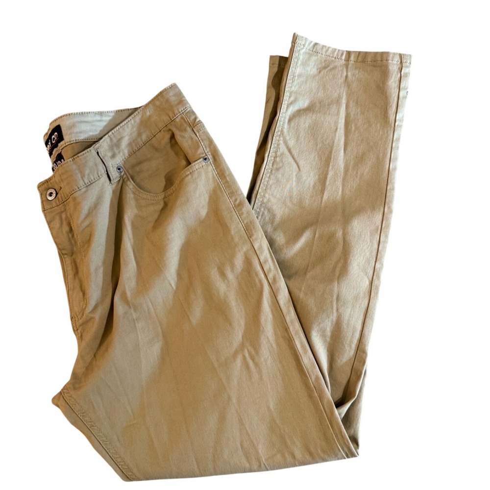 Iron Co Mens Khaki Chino Pants 38x34 Straight Leg Stretch Cotton Tan Trousers